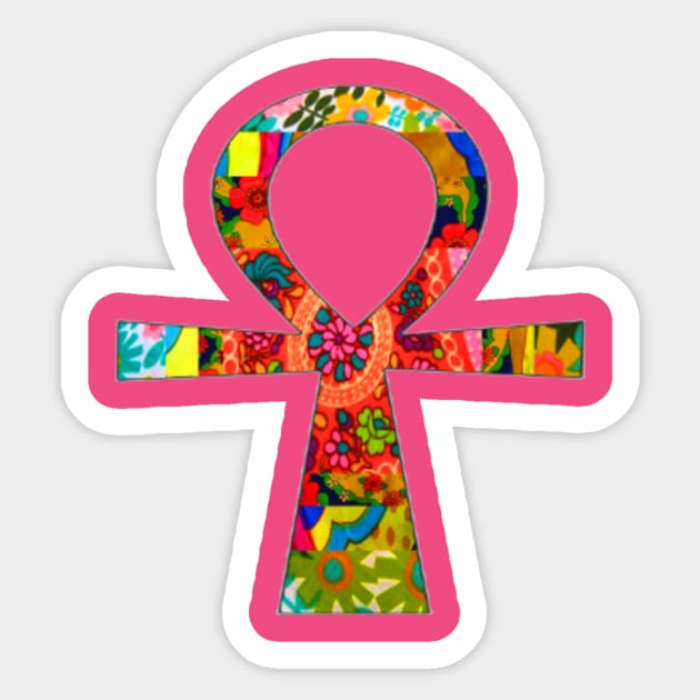 Groovy Retro Fabric Ankh Sticker by artbyomega